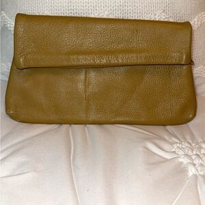 Vintage Tan Beige Leather Clutch Purse Handbag Foldover